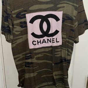 CHANEL Camouflage Short Sleeve Tee - Pink and Green